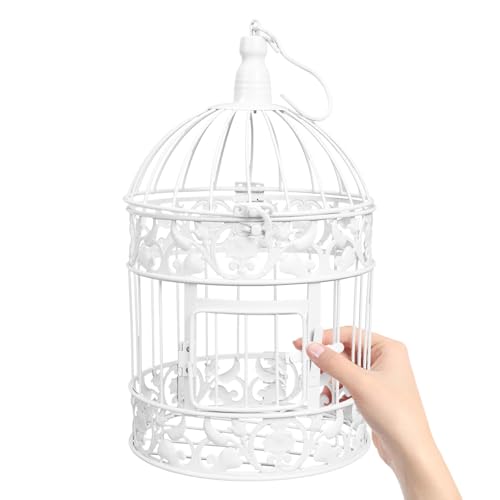 Wedding Decor Bird Cage White Metal Vintage Bird Cage European-Style Decor Birdcage Wedding Decoration Adorn, 12.59x5.51x5.51 Inches