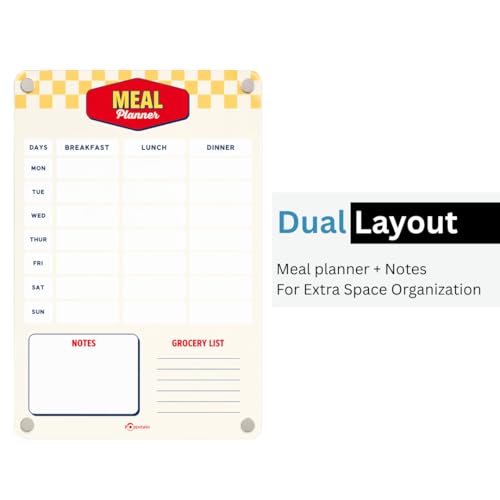 Image of Magnetic Premium A4 Acrylic Weekly Meal Planner for Fridge |Shopping List, Todo Board | Family Chores, Routines, Meal Plan, Notes & Reminders - Yellow