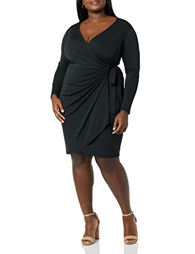 Image of Amazon Essentials Women's Long Sleeve Classic Wrap Dress, V Neck, Pleated, Midweight Fabric (Available in Plus Size)