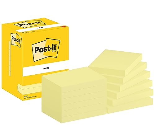 Post-it Notes Autocollantes Jaune Pastel 76x102mm | 12 Blocs de 100 Feuilles pour Bureau