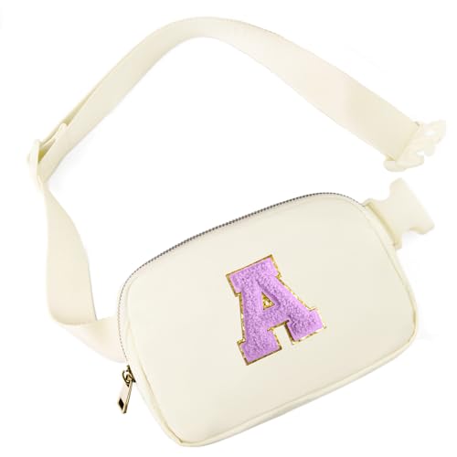 Image of Gitus Gifts for 8 9 10 11 12 Year Old Girls Belt Bag Fanny Pack Crossbody Bags with Initial Letter Patch Cute Stuff Birthday Gifts for Teen Girls Women Personalized Trend Stuff (Ivory-A)