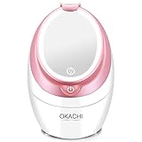Nano Mist Face Steamer - Warm Mist Spa Facial Steamer Sprayer with LED Makeup Mirror - Home Sauna Humidifier Deep Moisturizing - Blackhead Remove Pores cleanse (Pink)