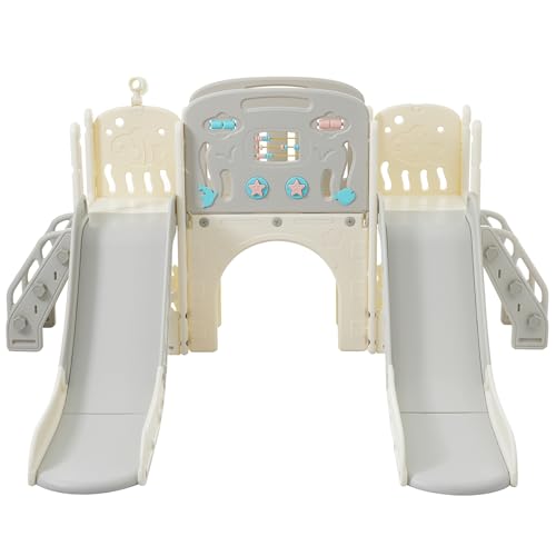KSFASHZ Scivolo 8 in 1 per Bambini, Scivolo da Giardino per Bambini con Due Scivoli, scivolo per bambini da Esterno Grande,197×167×98cm, Adatto per uso interno,esterno e giardino,Facile da Montare