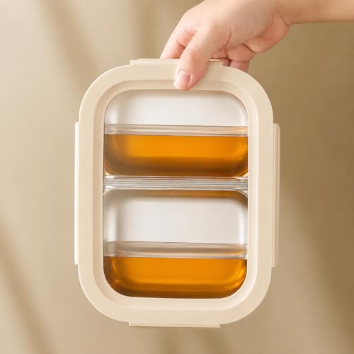 Image of Motka Premium 600 ml Divided Bento Lunch Box | 316L Stainless Steel 2 Compartment with Detachable Leak-Proof Locking Lid | Airtight Tiffin Box for Kids, School, Office & Travel (Beige)