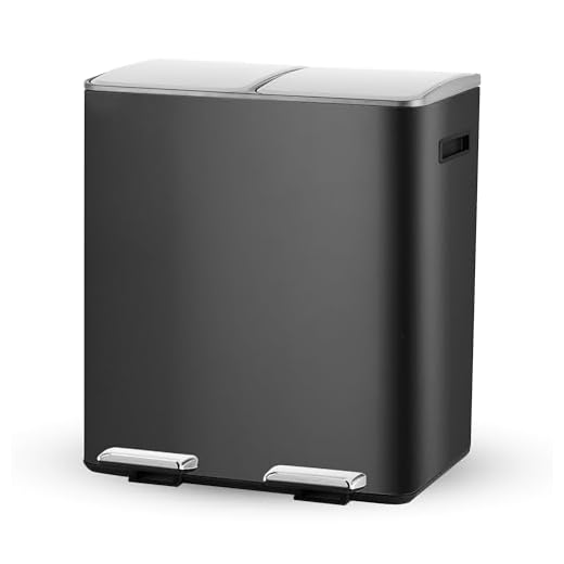 Bayt Pedaalemmer 60 l - 2 vakken - selectieve sortering - roestvrij staal - zwart/zilver - modern en praktisch design