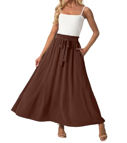 Lepunuo Womens Maxi Skirts Casual Boho Elastic High Waisted Flowy Long Skirts Trendy Floral Cute Skirts with Pockets