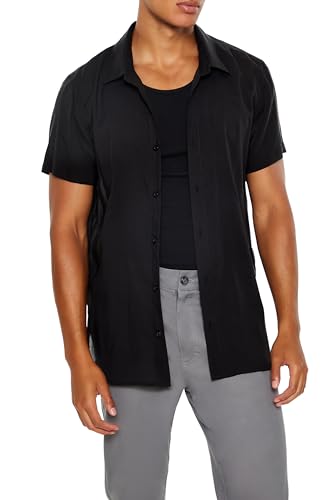 Forever 21 Camisa masculina de manga curta com bainha golfinho, Preto, P