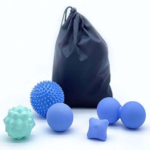 Massage Ball Set for Physical Therapy, Myofascial Trigger Point Release Exercise, Deep Tissue Muscle Massager Tools, Includes Lacrosse / Peanut / Spiky Ball / Hand Exercise Ball / FasciaÂ Ball