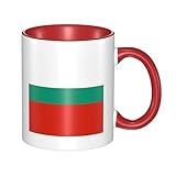 BLWSLC Bedruckte Keramiktasse mit bulgarischer Flagge, rot mit gebogenem Griff, geeignet für Büro und den täglichen Gebrauch.