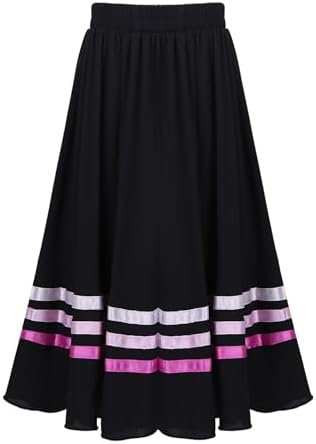 Hedmy Kids Girls Elastic High Waist Skirts Ballerina Long Maxi Pleated A-line Swing Skirt Performance Costume