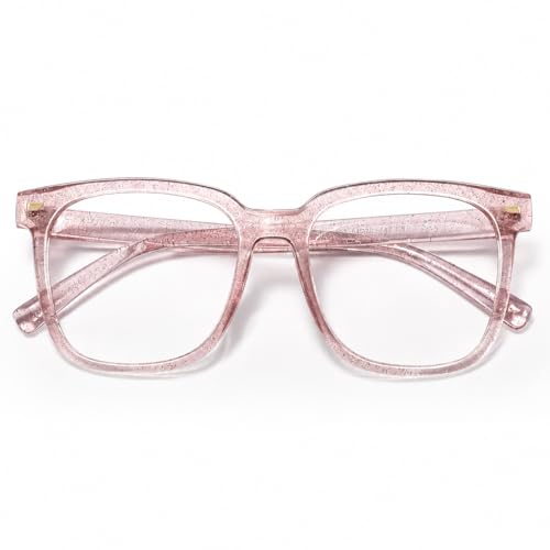 PANNER Oversized Square Blue Light Blocking Glasses for Women Men Anti Glare Reduce Eyestrain Computer Glasses(Pearl Pink)
