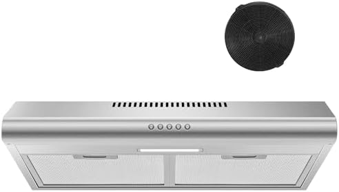 Zomagas 24 inch Range Hood Under Cabinet, Stainless Steel Range Hood 280CFM, Slim Kitchen Stove Hood w/Push Button, Ducted/Ductless Convertible, 3 Speeds Exhaust Fan, LED Light and Carbon Filter — view 7