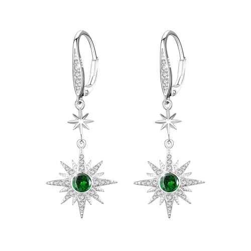 Boucles d'oreilles argent femme étoile zircone vert naissance mai