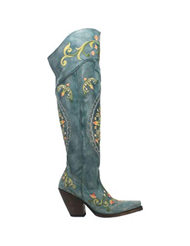 Dan Post Boots Womens Flower Child Snip Toe Dress Boots Over The Knee High Heel 3" & Up - Blue - Size 7.5 M #TOP1