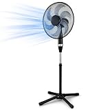 BAKAJI Ventilateur sur pied puissance 75 W noir avec 6 pales diamètre 40 cm et grille de 45 cm, Air Fan autonome avec base large et solide et 3 vitesses sélectionnables avec anneau coulissant