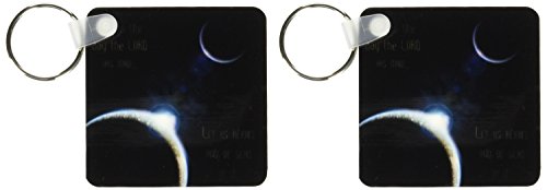 3dRose A sun announcing a new dawn over a solar system with the bible verse psalm 118 verse 24 - Key Chains, 2.25 x 4.5 inches, set of 2 (kc_99100_1)