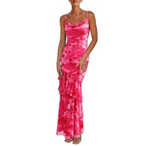 PRETTYGARDEN Maxi Dresses for Women 2026 Summer Tiered Floral Beach Sundress Spaghetti Strap Spring Wedding Guest Long Dress