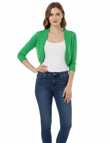 Image of Allsense Women's 3 /4 Sleeve Bolero Shrug for Dresses | Open Front Cropped Cardigan, Lightweight Knit Dress Cover Up