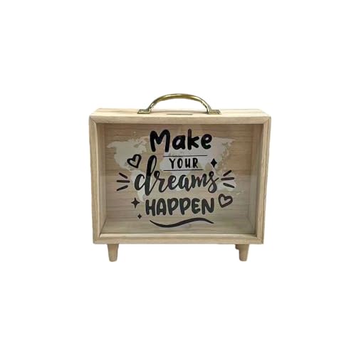 Eiuuioj 木製貯金箱 デスクトップ 旅行 お金 収納 透明 貯蓄 収納 (make)