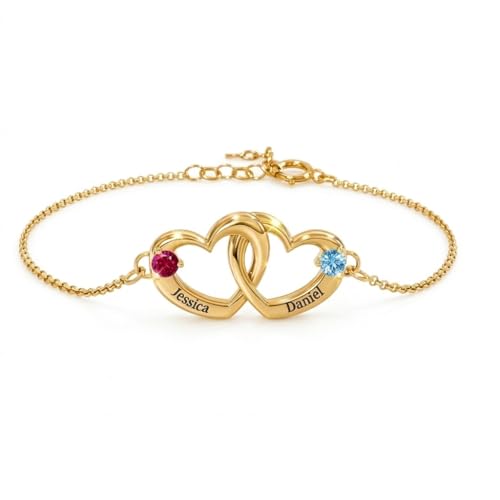 Bracelets d'amitié pour femmes avec prénoms gravés et cœurs entrelacés