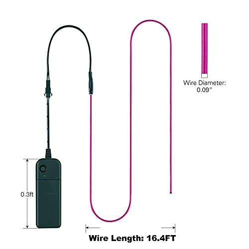 Image of MaxLax EL Wire Purple, 16.4ft /5m Portable Battery Pack Neon Light Strip 360 Cuttable Glowing Rope Lights for Parties, Halloween, DIY Decoration