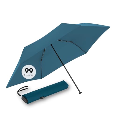 Doppler Taschenschirm Zero,99 Flat I Ultra leichter Regenschirm in Crystal Blue I Kleiner Schirm I Mini Regenschirm I Leicht zu Öffnen I Flach & kompakt I Taschenregenschirm windproof