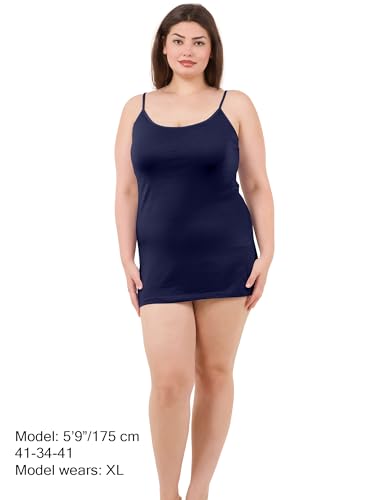 Image of Long Cotton Camisole Tank Tops for Women | Basic Braless Layering Tops with Adjustable Spaghetti Straps