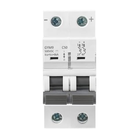 Good BNTai Solar DC Disconnect Switch DC Miniature Circuit Breaker 50 Amp DC500V 2 Pole DIN Rail Mount Circuit Breaker Thermal Magnetic Trip Cover