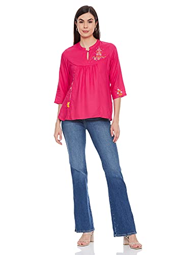 Image of Rangriti Pink Viscose Indie Top for Women
