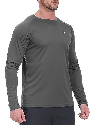 YSENTO Mens UV Protection Long Sleeve Tops UPF 50+ Quick Dry Lightweight Running Hiking Shirts(Dark Grey,XXL)
