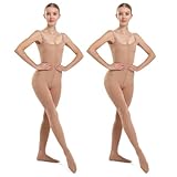 MANZI 2 Pairs 40D Full Body Dance Tights Adult Women, Convertible Nude Dance Tights with Removable Shoulder Strap