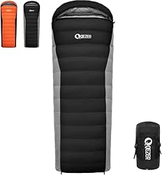 QEZER Saco de Dormir Plumón 220 cm x 80 cm 8 ~ -3 ...: Plumón de alta calidad: Los sacos de dormir para adultos están rellenos de 500 g de plumón de pato con certificación RDS y un poder de relleno de 600+ FP. Puro, natural, saludable, ecológico, hipoalergénico, inodoro y libre de impurezas, más ligero y...