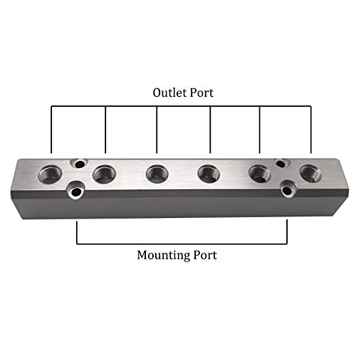6 Way Pneumatic Manifold Air Distribution Block, G1/2 Supply Port, G1/4-Inch Output Port, Aluminum Alloy #TOP1