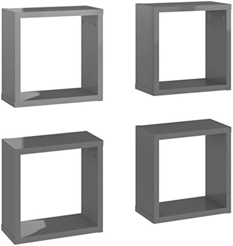 vidaXL 4x Wall Cube Shelf Home Living Room Furniture Shelving Ledges Storage Hanging Floating Shelf Wall Unit Cube Organiser Set Black