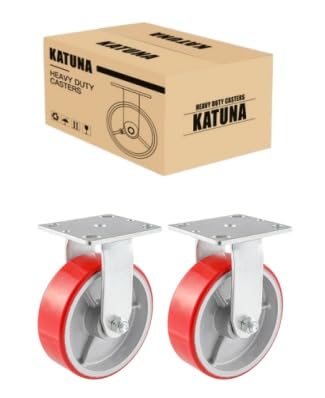 5" Rigid Industrial Casters Set of 2, Heavy Duty Maintenance-Free Polyurethane on Aluminum Wheels, 2000 lbs Capacity, Fixed Plate Casters for Platform Trucks & U-Boats