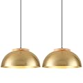 Large Pendant Lights, Gold Pendant Lights for Kitchen Island, Farmhouse Pendant Light Fixtures with Wooden Holder, 16" Adjustable Lighting Fixtures for Dining Room, Living Room, Entryway, 2 Pack