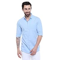 Dennis Lingo Men’s Solid Slim Fit Cotton Casual Shirt with Spread Collar & Full Sleeves