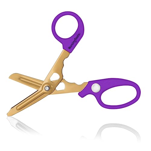 Hummingbird 4 in 1 Medical Scissors - Compact Pocket Size Trauma Shears for Nurses, Students, Respiratory Therapists, Veterinarians, and Medical Professionals (Black + Purple)