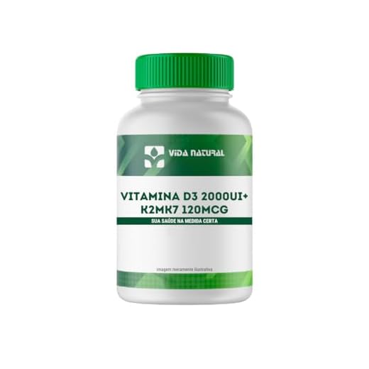 Vida Natural Vitamina D3 2000UI + K2 MK7 120mcg 60 Cápsulas | Suplemento de Vitaminas D e K | Alta Absorção | Sem Glúten e Lactose
