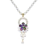 Long Crystal Flower Pearl Pendant Necklace for Women Rhinestone Floral Necklaces Pearl Beaded Necklaces Gold Sweater Statement Necklace Fashion Jewelry for Women (Colours)