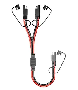 SAE Extension Cable, PANPEO 14AWG SAE DC Power Automotive Connector Cable Y Splitter 1 to 2 SAE Extension Cable for Solar Battery Connection and Transfer 12inch/30cm - with Protective Cover