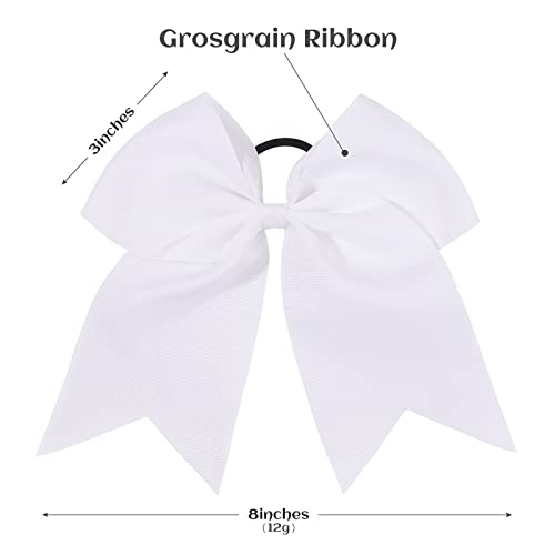 20 PCS 8 Inch Cheer Hair Bows Large Cheerleading Big Hair Bows with Ponytail Holder Hand-made Grosgrain Ribbon Hair Accessories for Teen Girls (White)