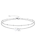 Silvora Initial Anklet for Women - Stainless Steel Initial Letter K Anklet for Women - Adjustable Dainty Layered Heart Chain