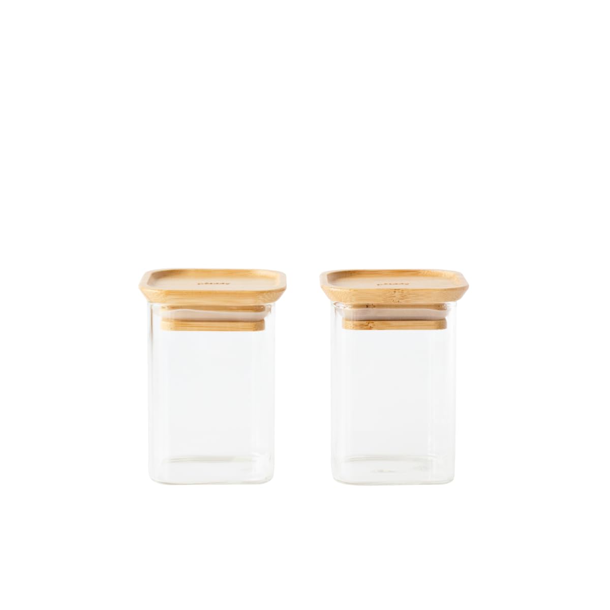 Pebbly - Set of 2 square bamboo and glass canisters - 2 x 240ml - ideal for storing spices and herbs