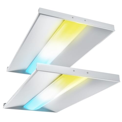 Sunco 2x4 FT LED Center Basket Troffer Light, 7700 Lumens, 3500K/4000K/5000K Selectable CCT, 46W/52W/56W Adjustable, 0-10V Dimmable Drop Ceiling Light, 120-277V - ETL & DLC 5.1 Premium 2 Pack.
