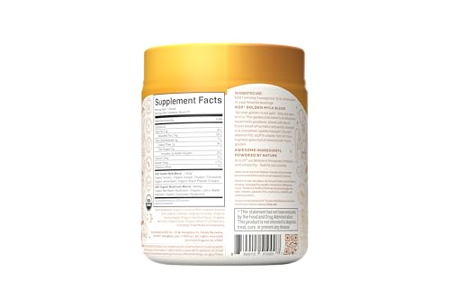 KOS Golden Mylk with Tumeric and Ginger, Organic Superfood Latte Powder, Adaptogen Mushroom Blend - Coffee Creamer, Dessert & Smoothie - Caffeine Free, Vegan, Dairy-Free, Gingerbread Chai, 28 Servings