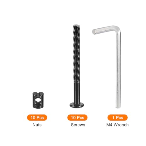 QUARKZMAN 10 Stück Sechskantschrauben Bolzen mit Fassmuttern, M6 x 65mm Sechskantmöbelbettbolzen mit Schraubenschlüssel für Stühle und Kinderbetten, Schwarz