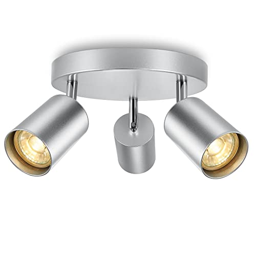 Anten Maja I Plafonnier Spots 3 Flammes I Argenté I 3 spots pivotants & orientables I GU10 I Pour Couloirs, Salle à Manger, Chambre I Sans Ampoule Cover