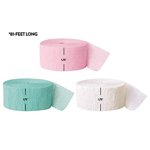 Andaz Press Crepe Paper Streamer Hanging Party Decorations Kit, 240-Feet, Pink, Seafoam Mint Green, White, 1-Pack, 3-Rolls, Easter Colored Wedding Baby Bridal Shower Birthday Supplies #TOP2
