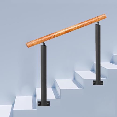 Pasamanos de hierro forjado para 2 y 3 escalones de madera o hormigón, montaje lateral, con barra de agarre de piquete, altura de 90 cm, longitud de 1 m